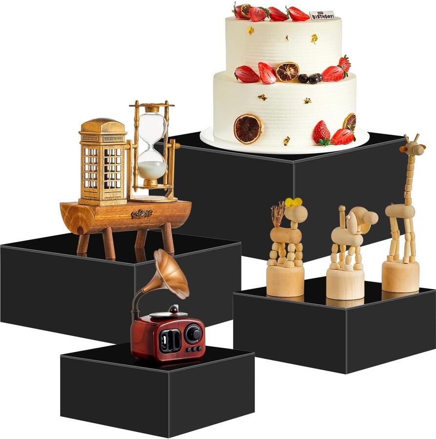 Set van 4 Buffet Rizers van Zwart Acryl voor Voedselpresentatie