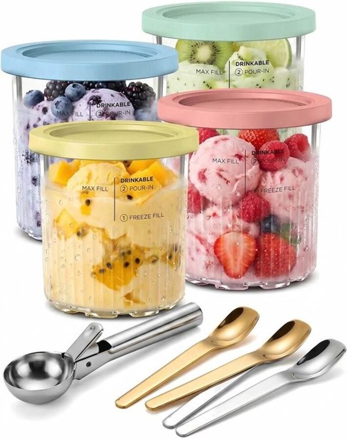 Set van 4 ijscontainers voor NC500 NC501 & NC502eu-serie ijsbakjes met deksel voor Ninja ijsmachine BPA-vrij en vaatwasmachinebestendig accessoires voor ijsmachine vier