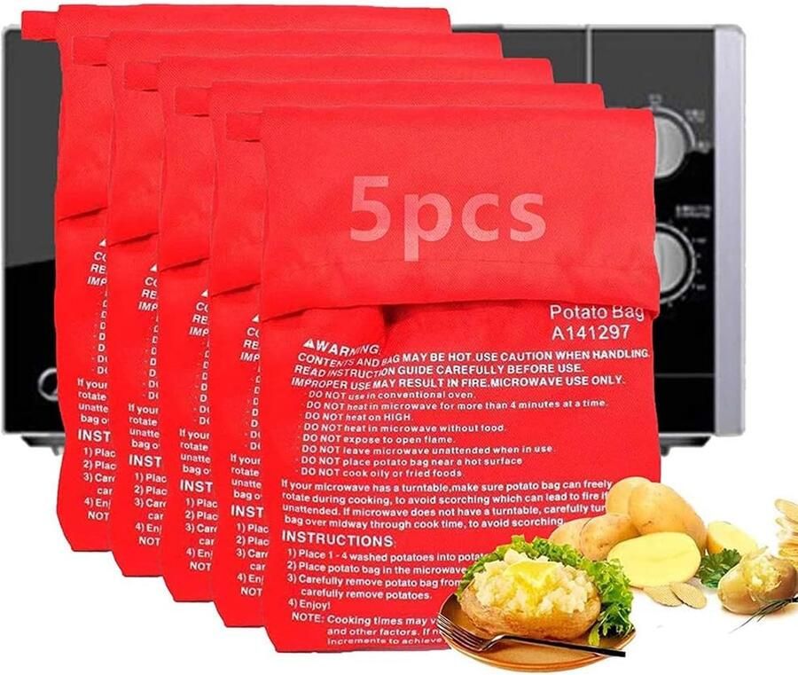 Set van 5 Herbruikbare Magnetron Aardappeltassen voor Snelle Mals Aardappelen