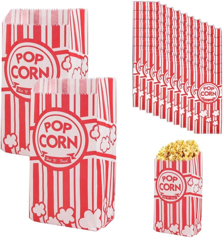 Set van 50 Retro Popcornzakken voor Feesten