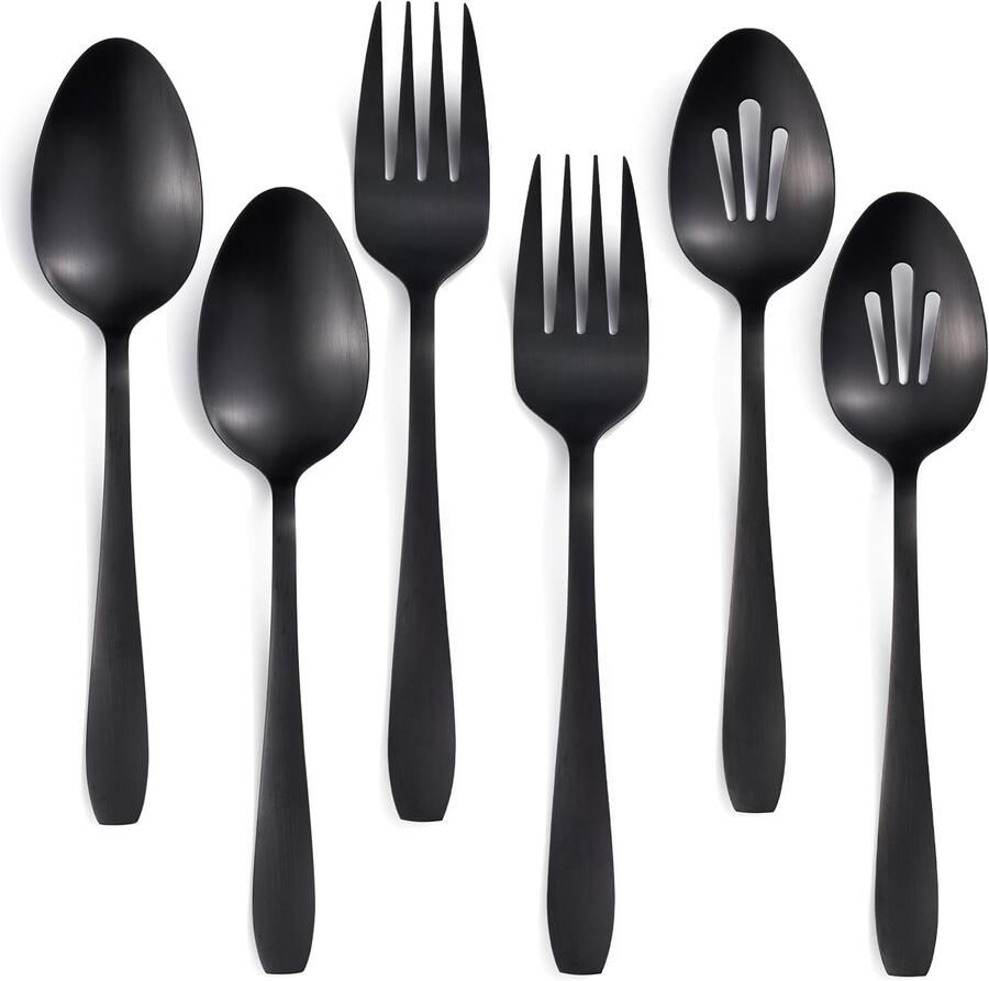 Set van 6 Grote Zwarte Serveeritems van RVS