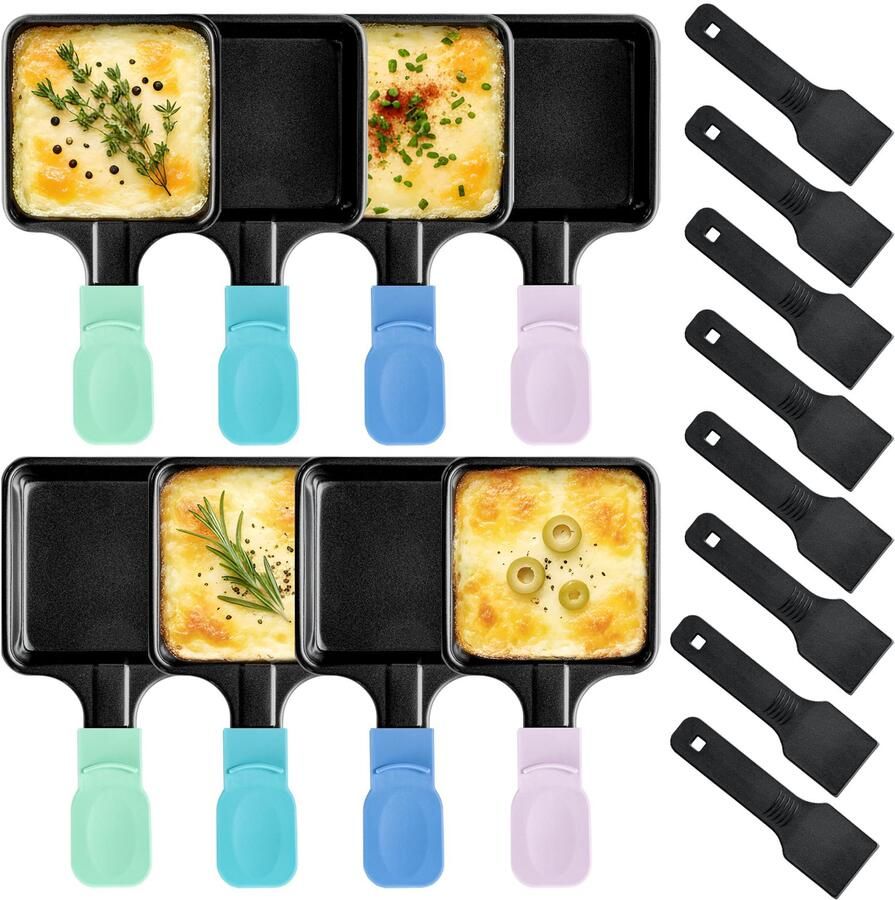 Set van 8 Raclette Pannetjes met Antiaanbaklaag en Spatels