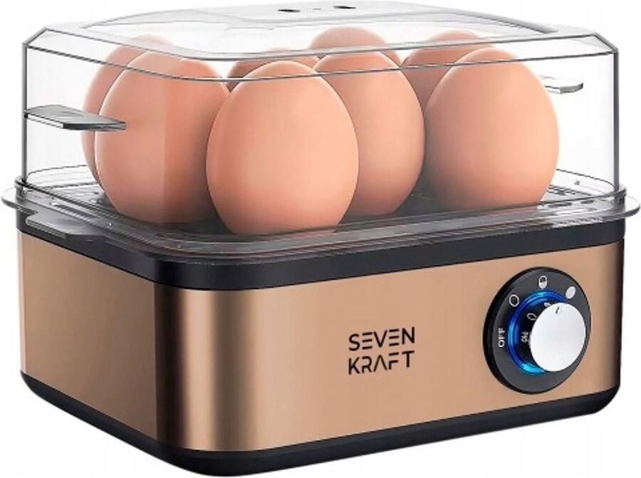 Sevenkraft Eierkoker 8 Eieren – Eikoker Automatisch met Timer & Signaal – Ei Koker RVS 800W – Inclusief Pocheerbakje – Zacht Medium Hard