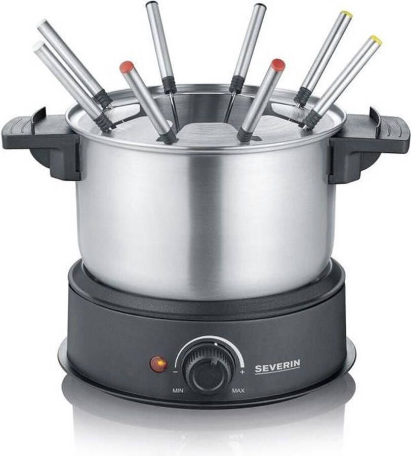 Severin FO2473 Elektrische fondue 8 personen met verwijderbare roestvrijstalen kaquelon inbegrepen: anti-projecties en 8 Forks-bescherming
