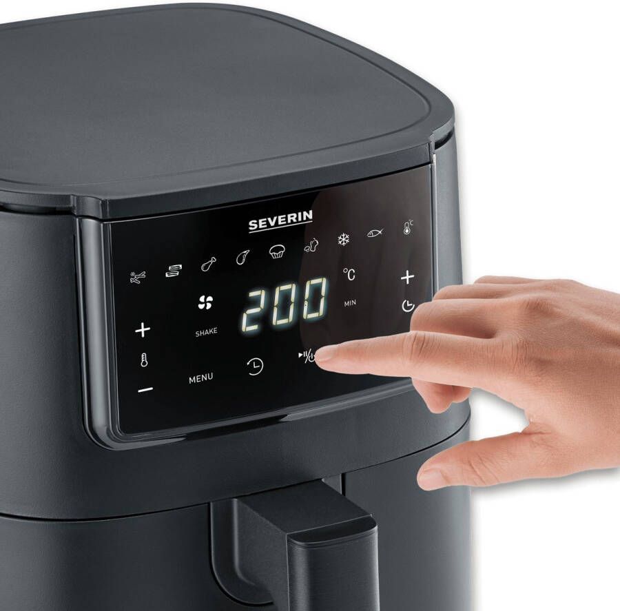 Severin FR 2461 Heteluchtfriteuse ca. 1300W 4L hetelucht technologie voor gezondheidsbewust koken touchscreen 8 automatische programma's Shake Functie PTFE vrij