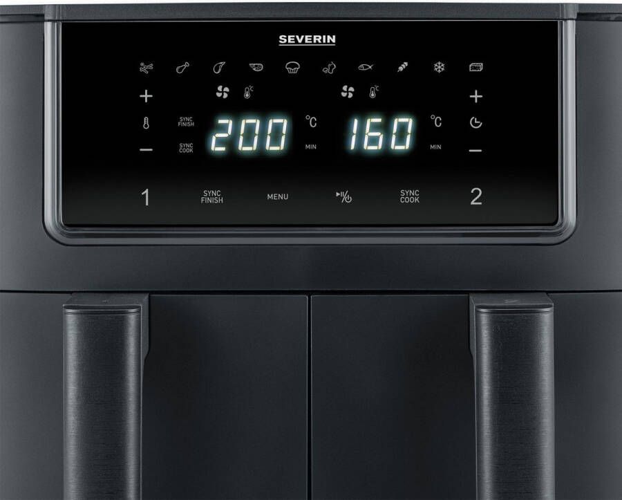Severin FR 2463 Dubbele Heteluchtfriteuse ca. 2600W 8L (2x 4L) touchscreen 10 automatische programma's sync & matchfunctie PTFE vrij