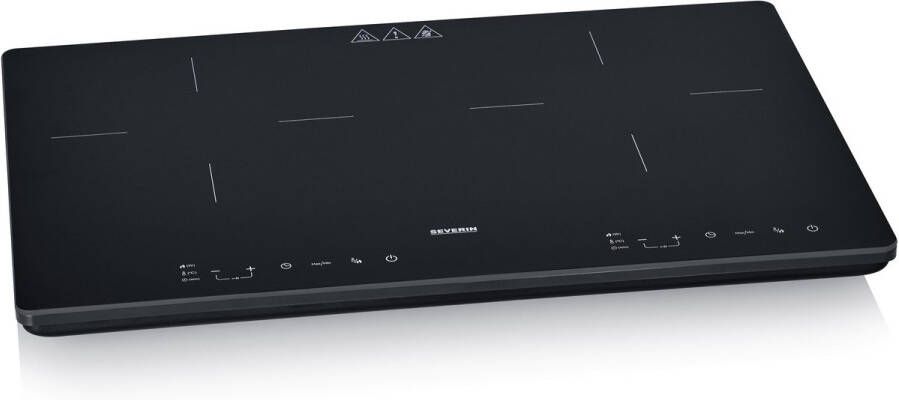 Severin KP 1033 Inductiekookplaat Slim line 3.400 W Panherkenning (Ø 22cm) Touch-bedieningspaneel Temperatuurinstelling 60-240 °C Luxe mat glazen oppervlak voor minder vingerafdrukken 2-pits Timer Kinderslot Normale stekker