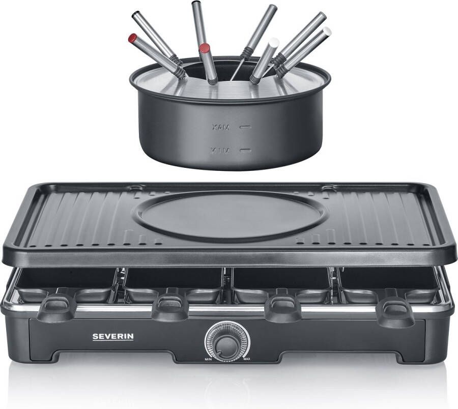 Severin RG 2347 2-in-1 Gourmetset & Fondue-pan 8 personen Regelbare thermostaat 8 pannetjes & fondue vorkjes Zwart - Foto 2