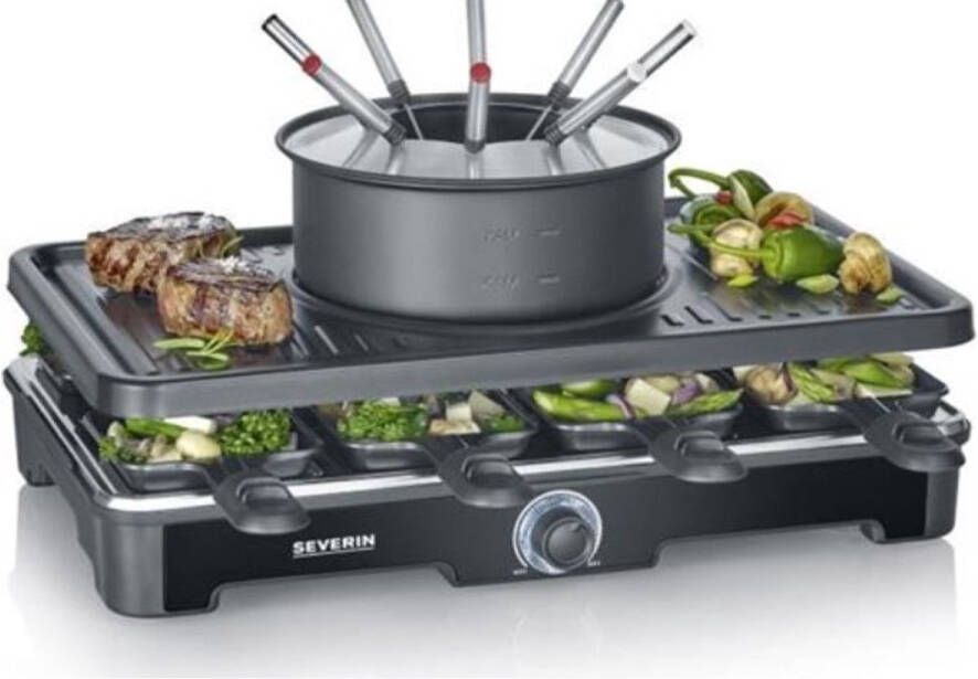 Severin RG 2347 2-in-1 Gourmetset & Fondue-pan 8 personen Regelbare thermostaat 8 pannetjes & fondue vorkjes Zwart