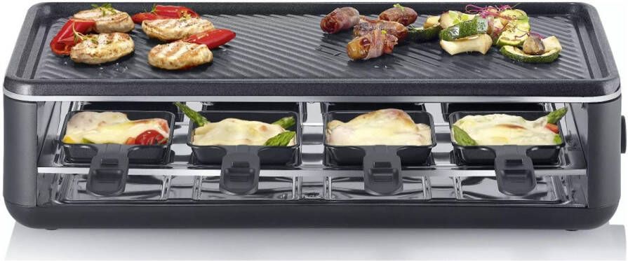 Severin RG 2365 Black Line gourmetstel PFAS vrije baklaag 8 personen temperatuurinstelling vaatwasserbestendig 8 pannetjes met parkeerfunctie