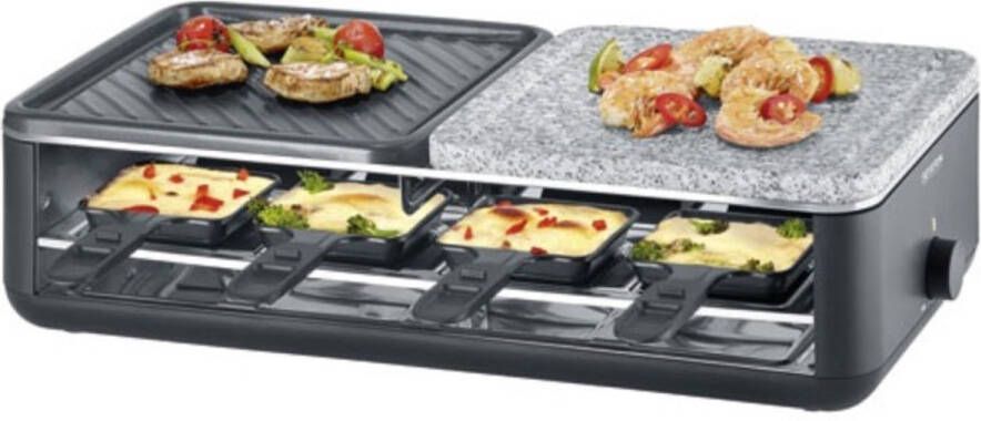 Severin RG 2366 Black Line gourmetstel PFAS vrije baklaag 8 personen temperatuurinstelling vaatwasserbestendig 8 pannetjes met parkeerfunctie Natuursteen en keramisch grilloppervlak