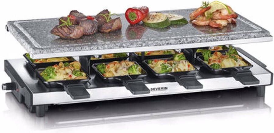 Severin RG 2374 Raclettegrill met natuurlijke grillsteen 48 5 x 24 cm 8 Raclette-pannetjes Traploze temperatuurregeling Hoogwaardig roestvrijstalen design