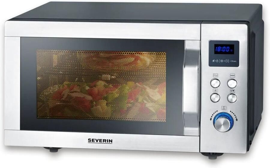 Severin MW 7777 Combi magnetron – Glazen Bodem zonder Draaiplateau – Ultra-Hetelucht tot 230 °C 25 Liter RVS