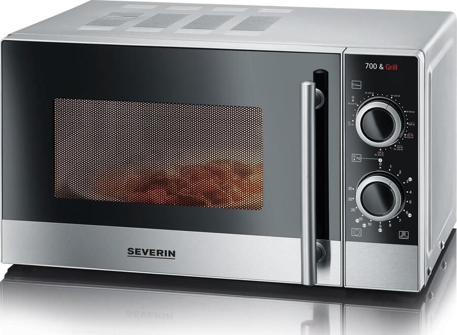 Severin MW 7874 Magnetron met Grillfunctie – 20L – 700W Magnetron – 900W Grill – 9 Vermogensstanden – Zwart Zilver