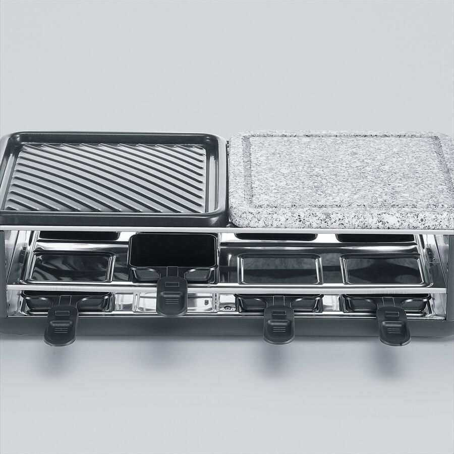 Severin RG 2366 Black Line gourmetstel PFAS vrije baklaag 8 personen temperatuurinstelling vaatwasserbestendig 8 pannetjes met parkeerfunctie Natuursteen en keramisch grilloppervlak