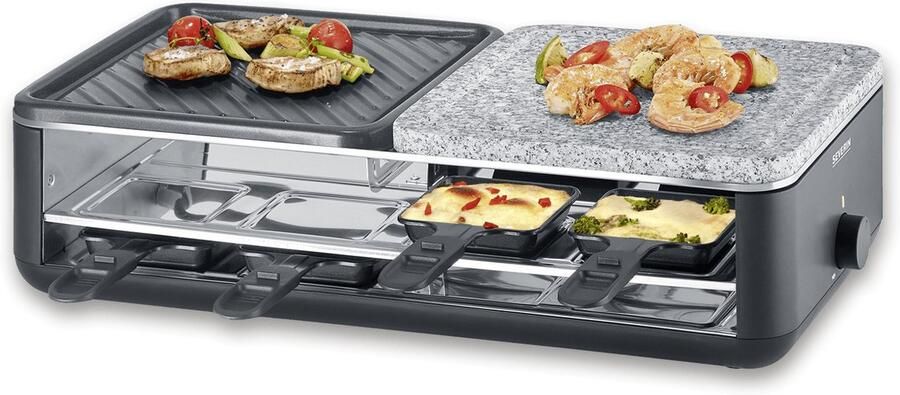 Severin RG 2366 Black Line gourmetstel PFAS vrije baklaag 8 personen temperatuurinstelling vaatwasserbestendig 8 pannetjes met parkeerfunctie Natuursteen en keramisch grilloppervlak