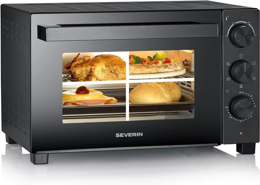 Severin TO 2075 Bak- en Braadoven – 30 Liter – Hetelucht – Draaispit – Timer – Zwart