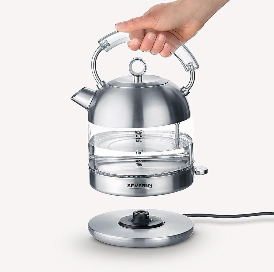 Severin WK 3459 Glazen Waterkoker Retro 1 7L – 2400W – Zwart RVS - Foto 2