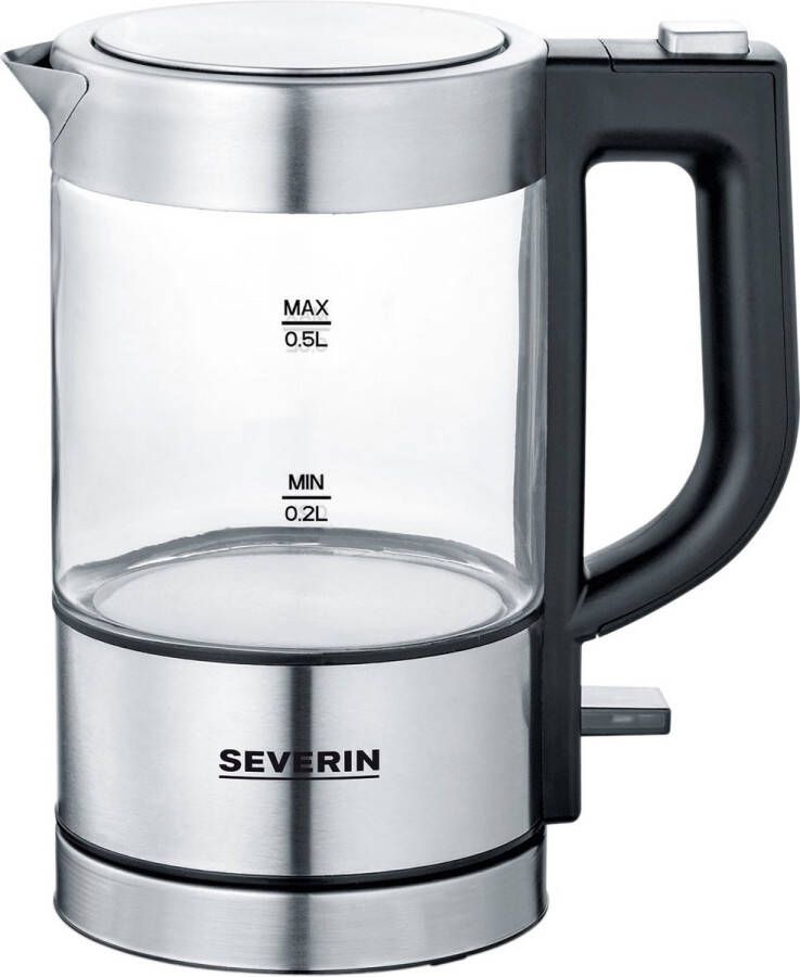 Severin WK 3472 Waterkoker Electrisch Glazen kan 0.5l zilver zwart