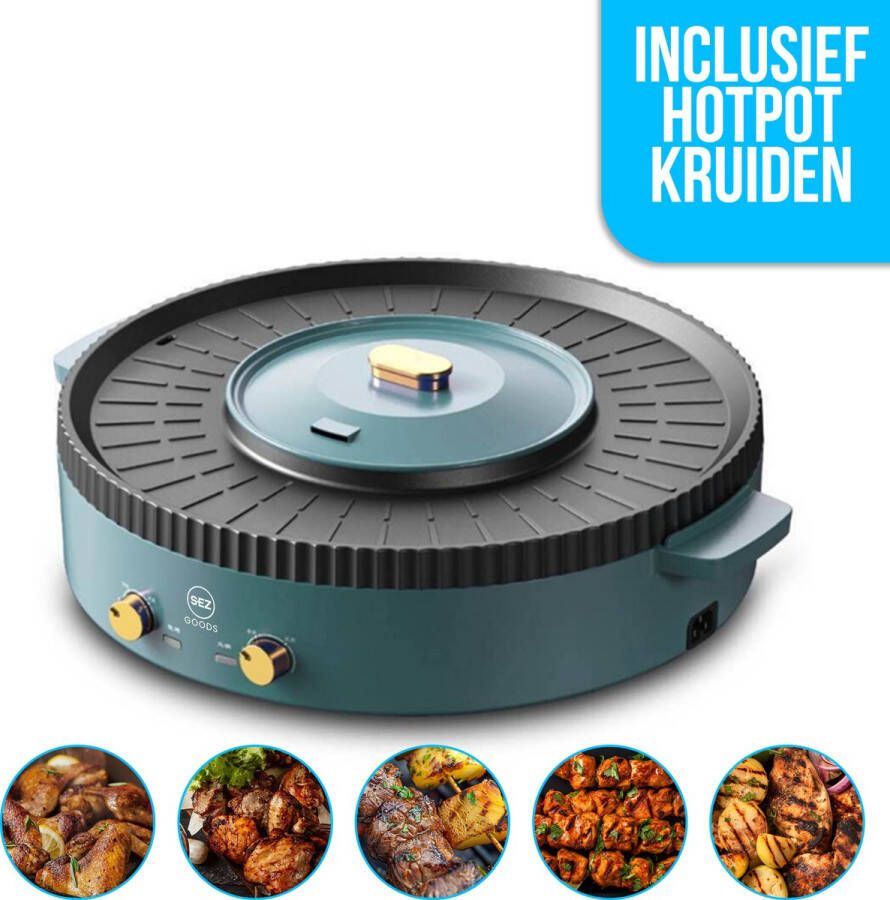 SEZGoods 2-in-1 Chinese Hotpot & Koreaanse BBQ Inclusief Hotpot Kruiden Partypan Roestvrij staal