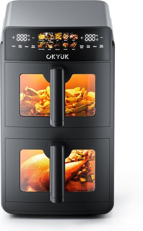 Shanna Airfryer Heteluchtfriteuse Dubbele Compartimenten 5L+5L (10L Totaal) Met Kijkvenster 2600W 80-200°C