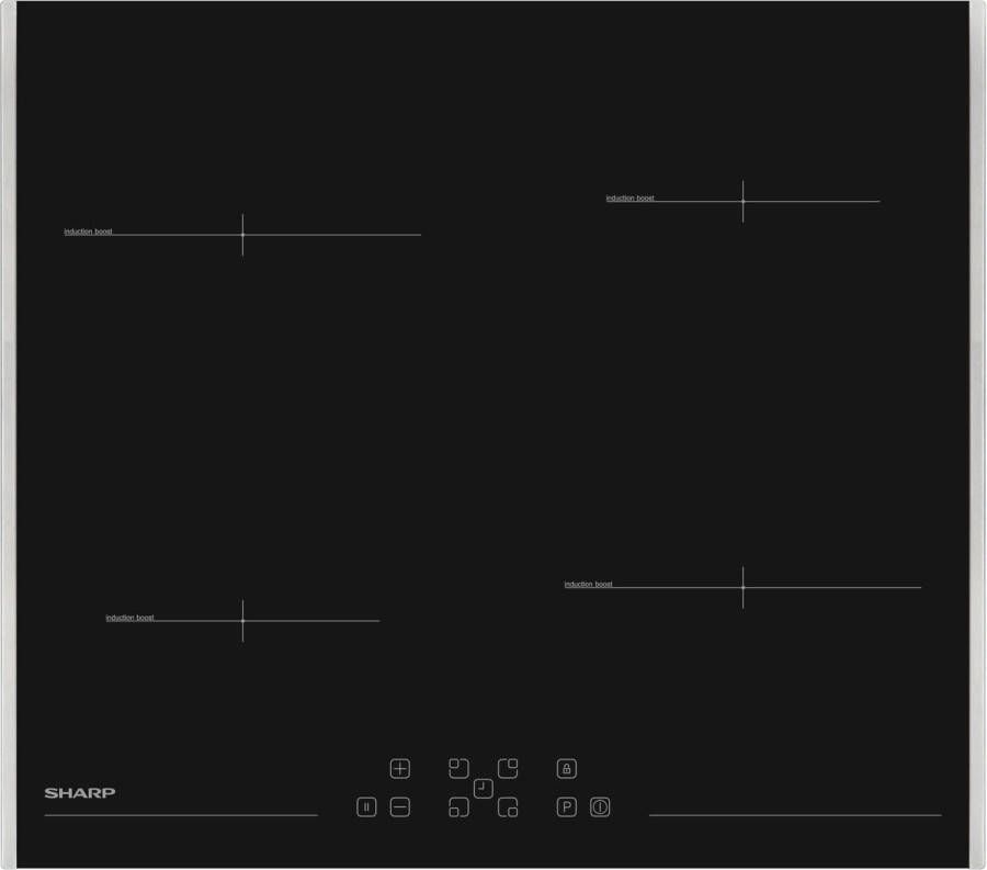 Sharp KH6I37FT0KEU-inductie kookplaat-inbouw-4 kookzones-2 zijdig inox frame