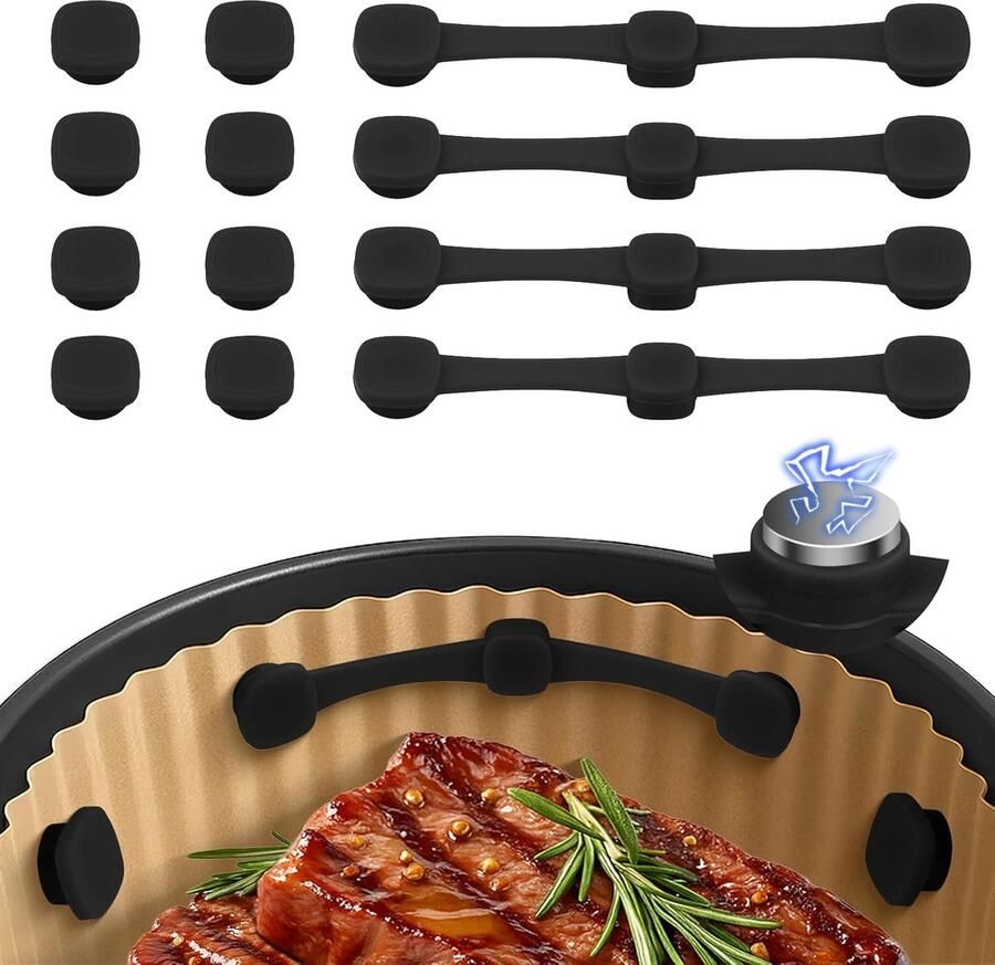 ShawnQ Siliconen magneetstrip voor airfryer 12 stuks airfryer accessoires bevestigingsgespen voor airfryers hittebestendige zwart
