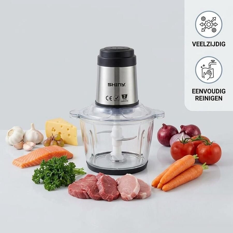 SHINY Meat Grinder – Elektrische Vleesmolen met Glazen Kom – 2L – 500W – 2 Snelheden – 4 RVS Messen