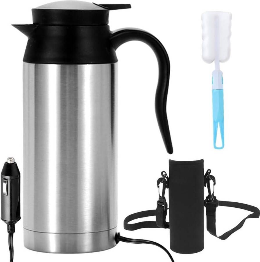 ShopHaven Auto Waterkoker RVS 12V 750ml Reisketel voor Auto Snelle Verhitting via Sigarettenaansteker Camping Waterkoker Draagbare Kettle voor Auto Handige Reis Waterkoker