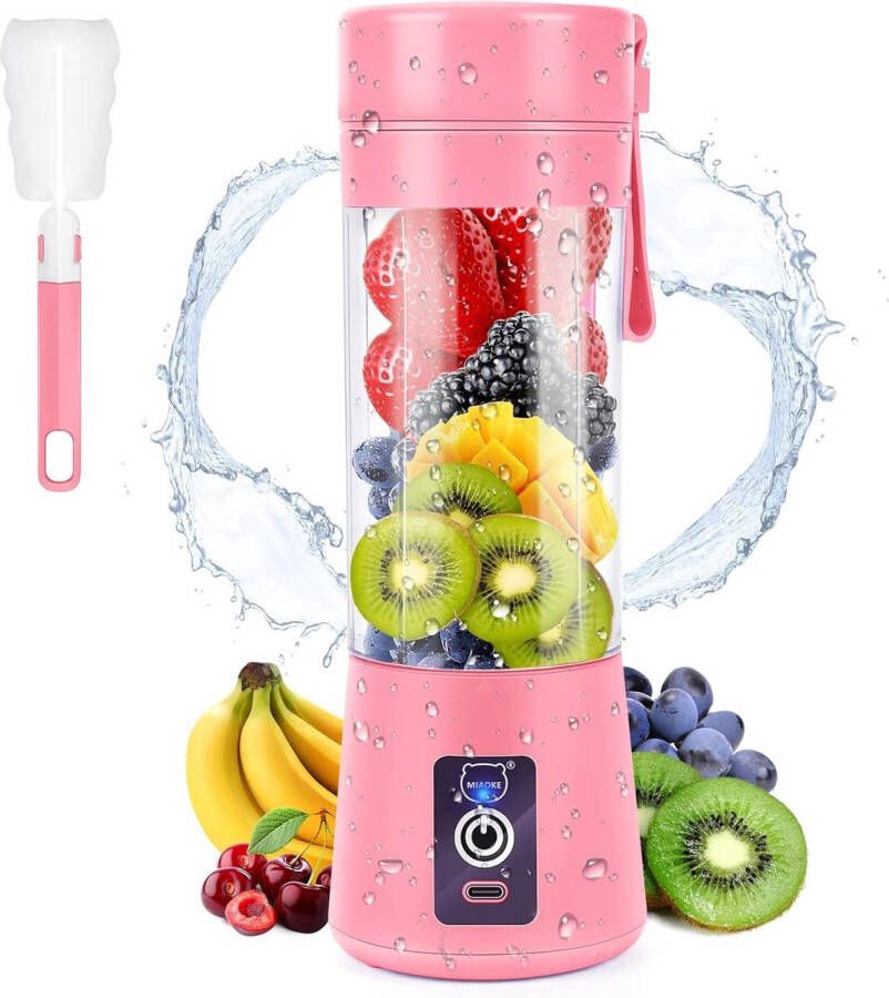 ShopHaven Draagbare Blender met Zes 3D Snijbladen Oplaadbaar via USB Compacte Sapmixer voor Thuis Kantoor en Buiten (Roze)