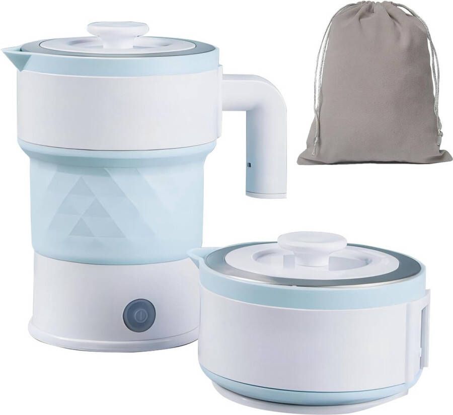 ShopHaven Draagbare Opvouwbare Elektrische Waterkoker 0 7L Klein Camping Kettle Inklapbare Mini Waterkoker 600W Snelle Verwarming BPA-vrij 304 Roestvrijstalen Verwarmingselement Blauw