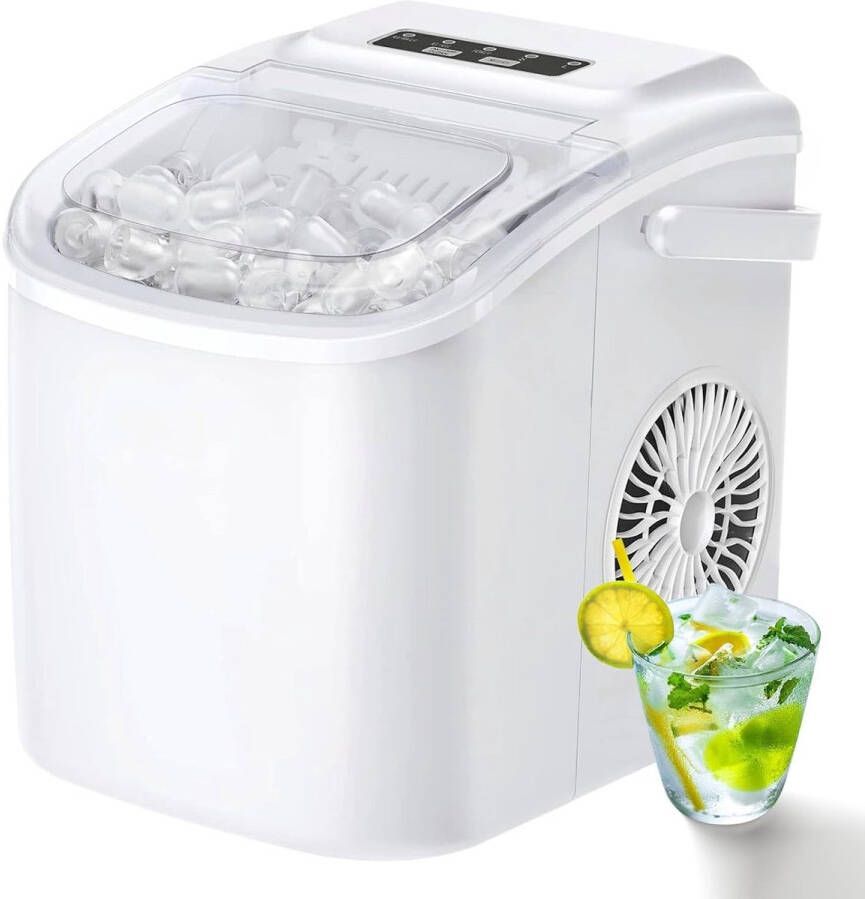 ShopHaven IJsblokjesmachine met Handvat – Compacte Draagbare Ice Maker – 9 IJsblokjes in 6 Minuten – Zelfreinigende IJsbereider – Mini IJsblokjesmaker voor Thuis – Wit – IJs Machine voor Keuken en Bar