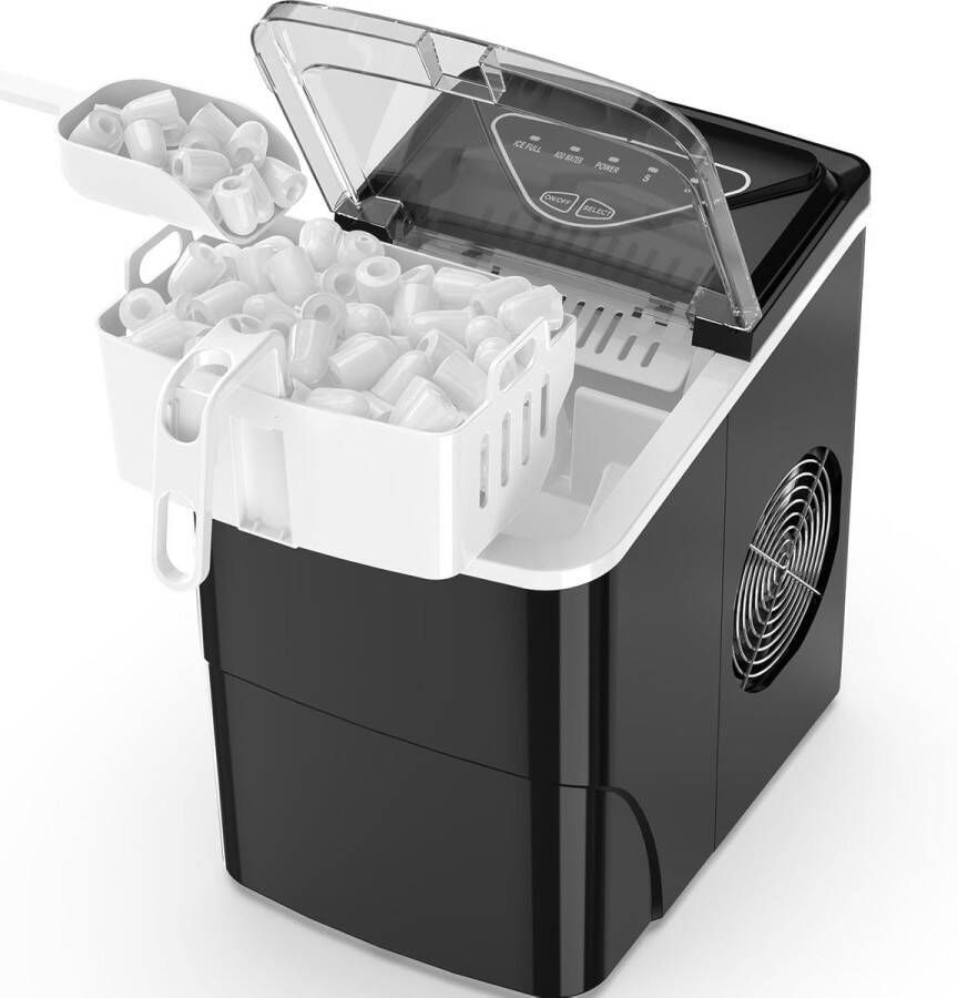 ShopHaven IJsblokjesmachine Mini Draagbaar – 15kg 24u – Compacte IJsblokjesmaker voor Werkblad – 9 IJsblokjes in 6 Minuten – Zelfreinigende IJsblokjesmachine – Voor Thuis Keuken Camping Feest – Zwart