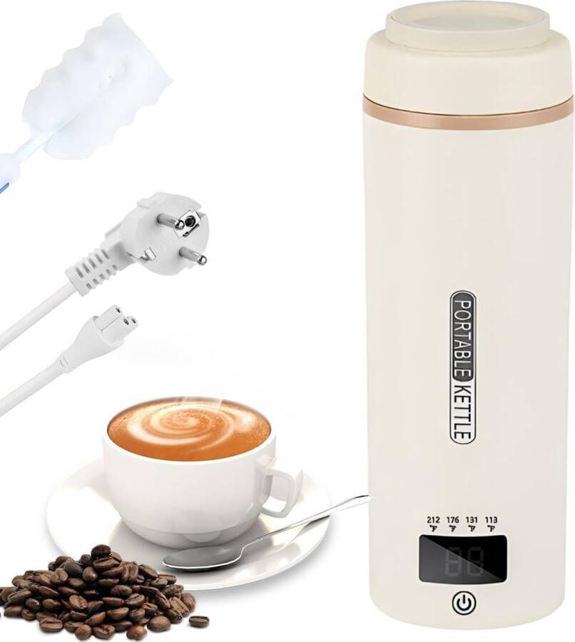 ShopHaven Reiswaterkoker 500 ml Kleine Elektrische Waterkoker Roestvrij Staal 316 4 Temperatuurinstellingen en Warmhoudfunctie Voor Thee Koffie en Melk Draagbare Kettle voor Reizen