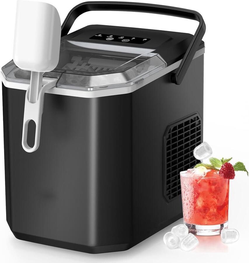 ShopHaven IJsblokjesmachine met Handvat – 1 5L Waterreservoir – 9 IJsblokjes Klaar in 6 Minuten – Draagbare Mini IJsblokjesmaker – Zelfreinigende Ice Maker – Compact Formaat – Zwart