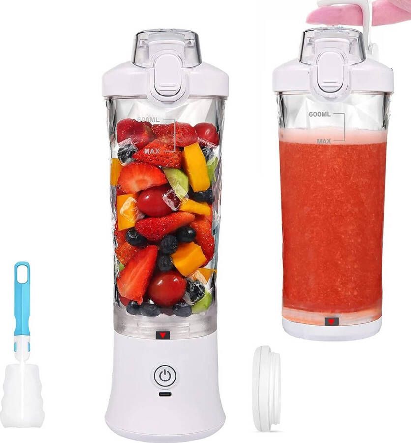 ShopHaven Smoothie Maker met Blenderfles Draagbare Mixer voor Smoothies en Shakes USB-C Oplaadbaar 6 Messen Vers Sap Mengfles voor Reizen Keuken Kantoor (Wit)