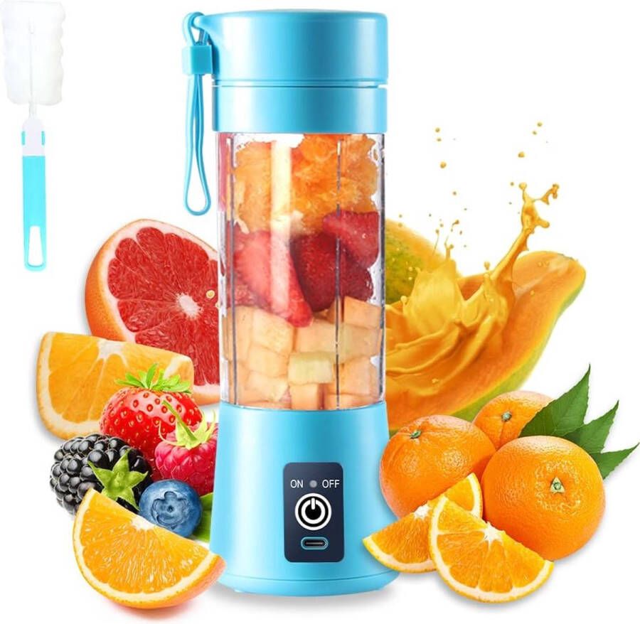 ShopHaven USB Elektrische Juicer Mixer Draagbare Blenderbeker Mini Blender Voor Shakes en Smoothies 380ml Zes Messen Blauw