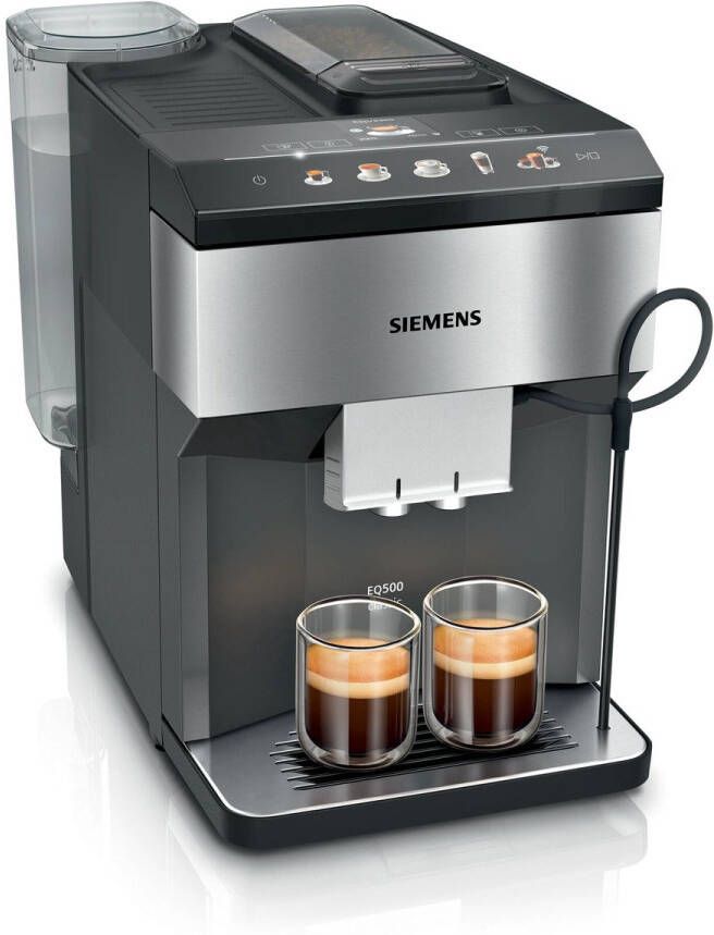 SIEMENS Volautomatisch koffiezetapparaat EQ500 integral TP516DX3 App-bediening dubbele kopjesfunctie intuïtief kleurendisplay automatische stoomreiniging roestvrij staal