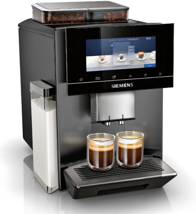SIEMENS Volautomatisch koffiezetapparaat EQ900 TQ907D03 intuïtief 6 8" TFT-scherm 2 bonenreservoir Barista-modus app geluidsreductie 10 profielen edelstaal