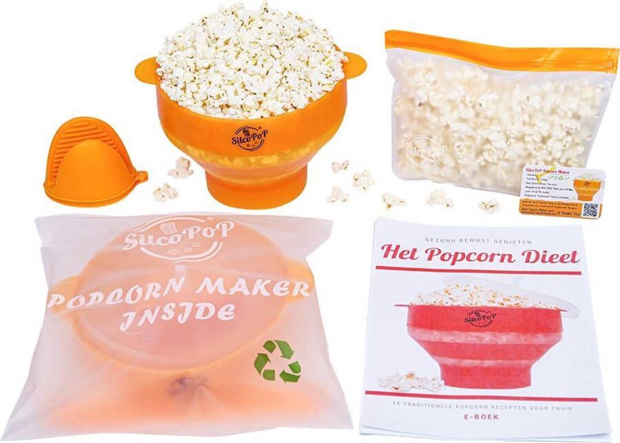 SilcoPoP 4in1 Popcorn Maker Bundle Orange Siliconen Popcorn Popper Simpel & Opvouwbaar - Foto 1