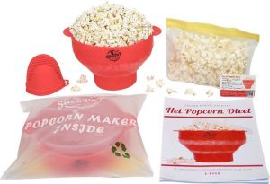 SilcoPoP 4in1 Popcorn Maker Bundle Rood Siliconen Popcorn Popper Simpel & Opvouwbaar