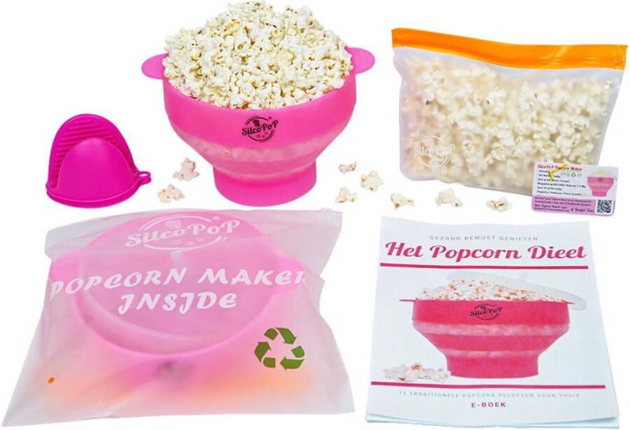 SilcoPoP 4in1 Popcorn Maker Bundle Roze Siliconen Popcorn Popper Simpel & Opvouwbaar - Foto 1