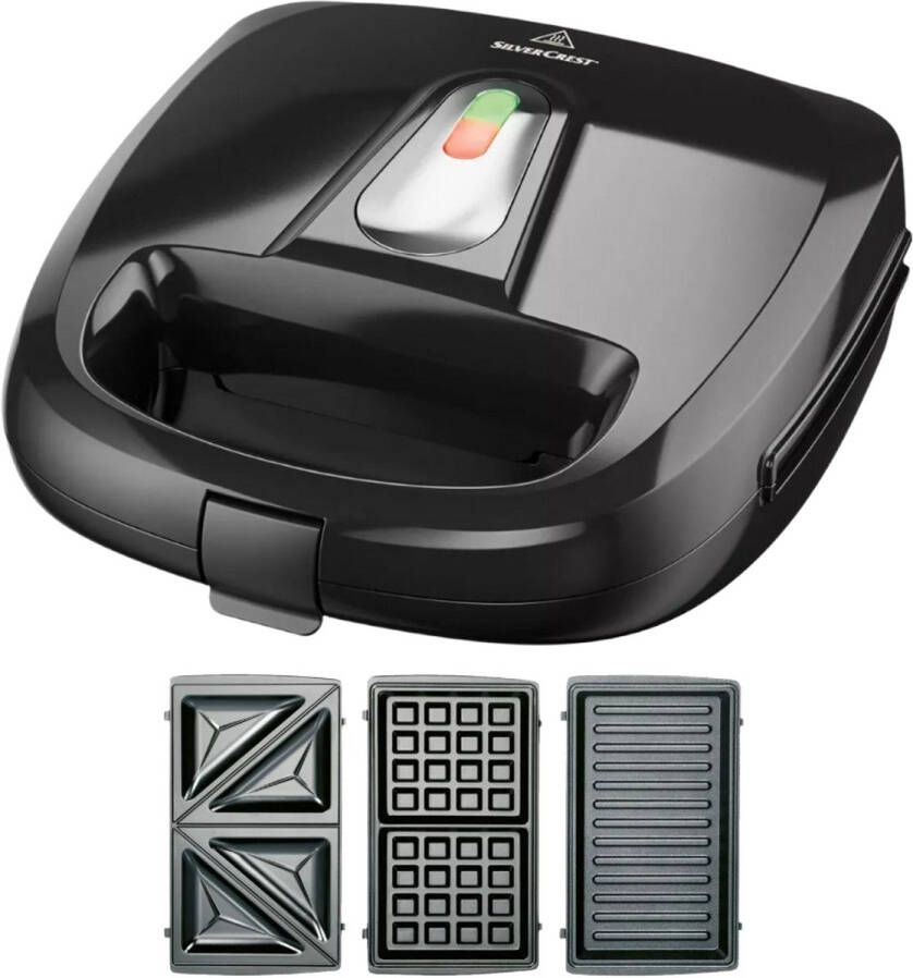 SILVERCREST 3-in-1 Contact Grill – Tosti IJzer & Sandwichmaker – Verwisselbare Platen & Antiaanbaklaag
