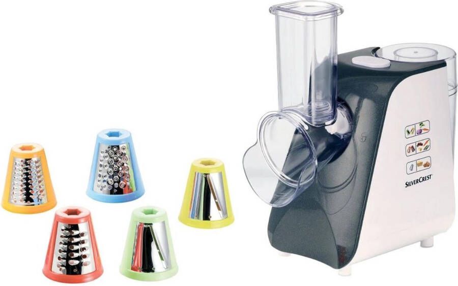 SILVERCREST Elektrische groenterasp Met 5 opzetstukken 150W Voor raspen en snijden Keukenmachine Grote vulkokoker