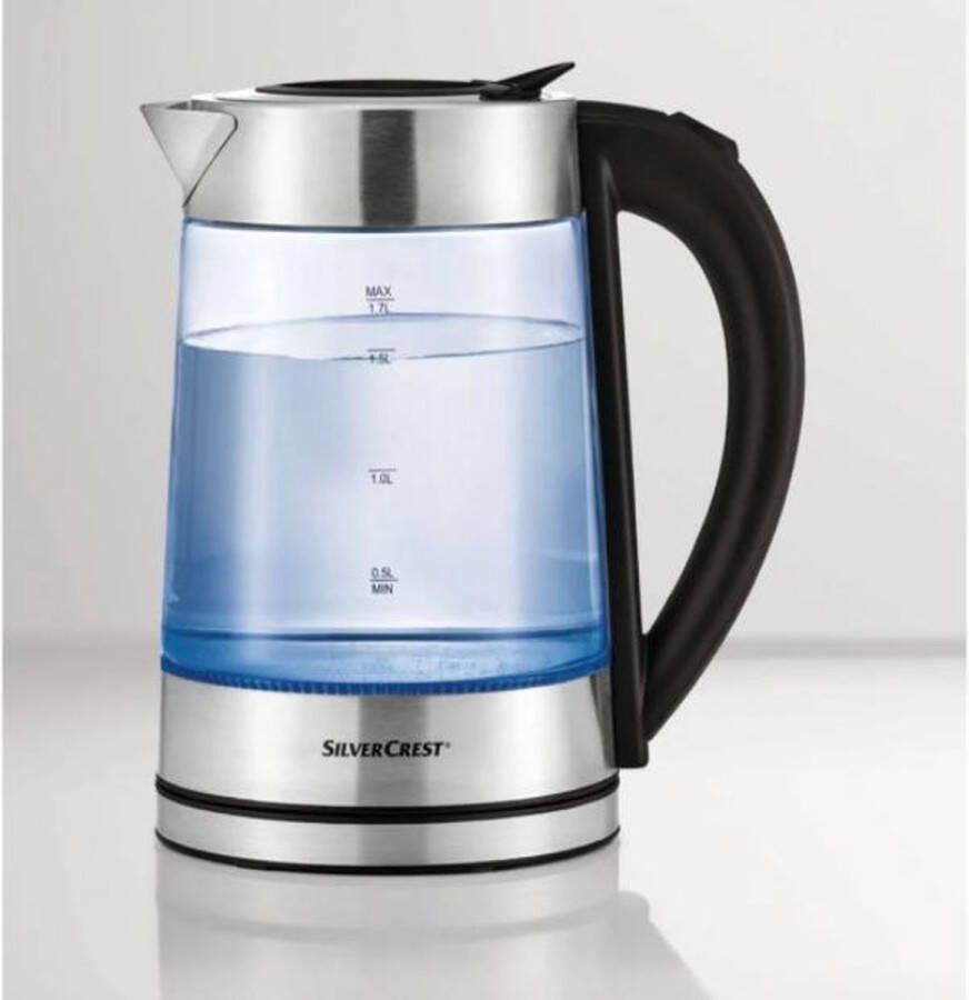 SILVERCREST Glazen waterkoker 1 7 l Zwart Silver- 3000W Geeft kleur bij warm of koud water