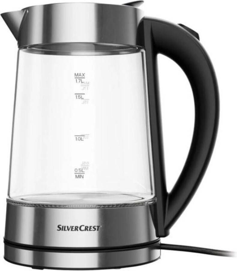 SILVERCREST Glazen waterkoker 1 7 l Zwart Silver- 3000W Geeft kleur bij warm of koud water