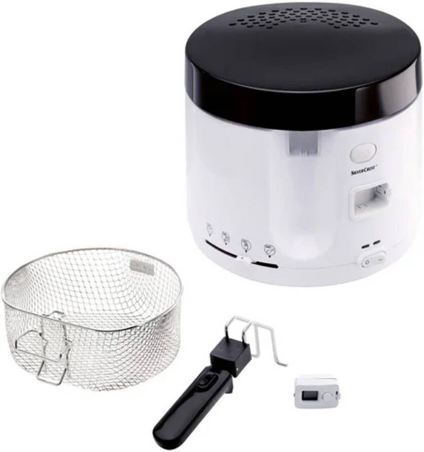 SILVERCREST KITCHEN TOOLS Frituurpan Inhoud: max. 500 g Temperatuur: 130 190 °C Stroomverbruik: 1900 W Incl. batterij voor timer Instelling van 170 °C voor frituren met weinig acrylamide Met uitneembare 60 minuten timer