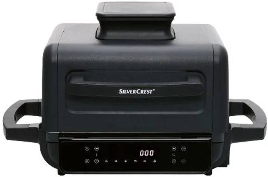 SILVERCREST KITCHEN TOOLS Heteluchtfriteuse met grillfunctie en rookfunctie Inhoud: ca. 3 8 L (voor ca. 1 kg frites) Temperatuurinstelling: 40-230 °C Easy Touch Display 7 vooraf ingestelde programma's
