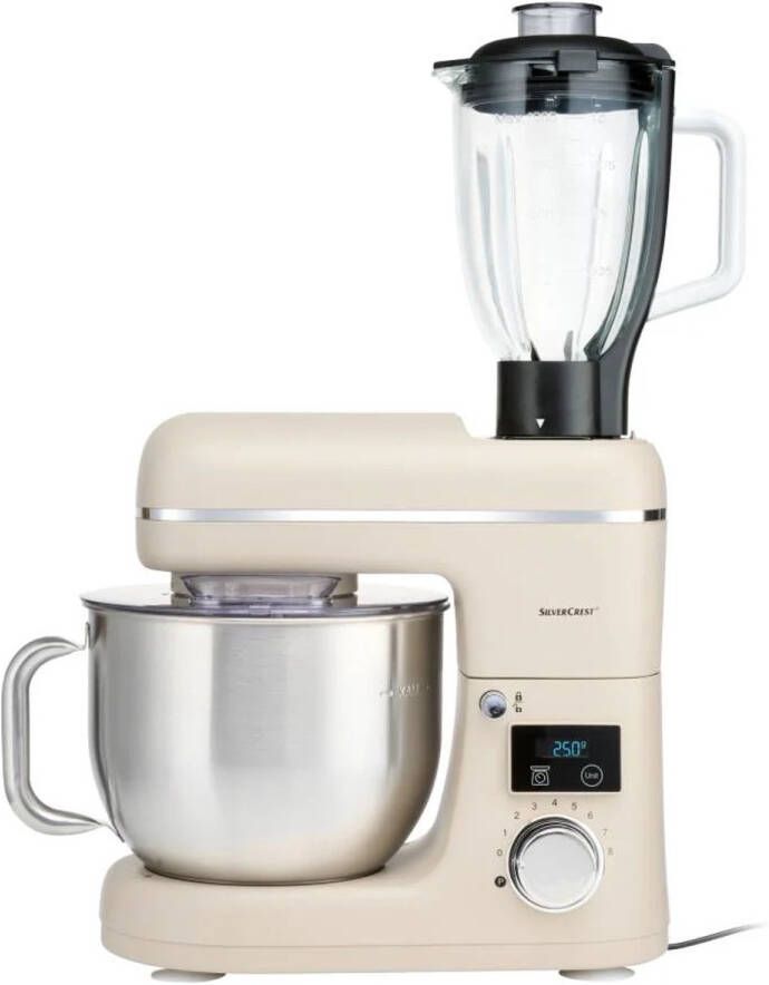 SILVERCREST KITCHEN TOOLS Keukenmachine Deluxe Vermogen: 900 W Mengkom: 3 6 L Inclusief spatbescherming met vulopening glazen mengbeker deeghaken garde en klopper
