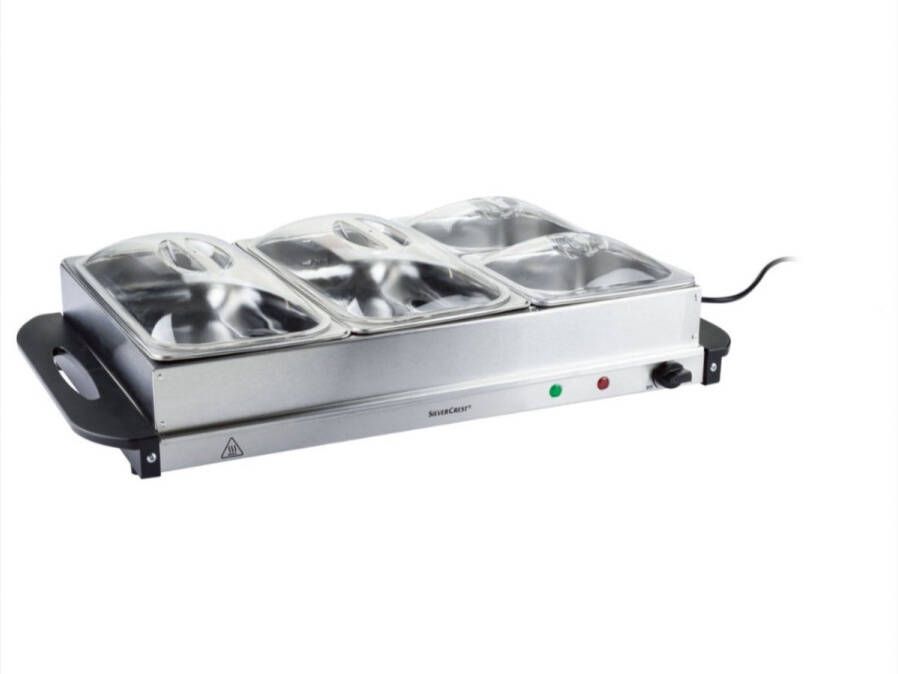 Silvercrest Kitchen Tools Kitchen Tools Buffetwarmer 300W 4 RVS schalen met transparante deksels Inhoud: 2x 2 4 L en 2x 1 L Met temperatuurregeling